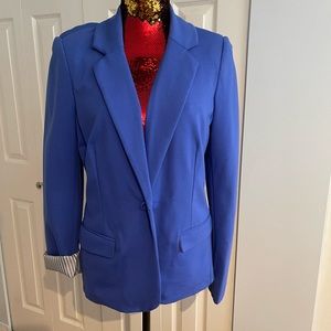 Blue jersey outside and striped satin lined blazer